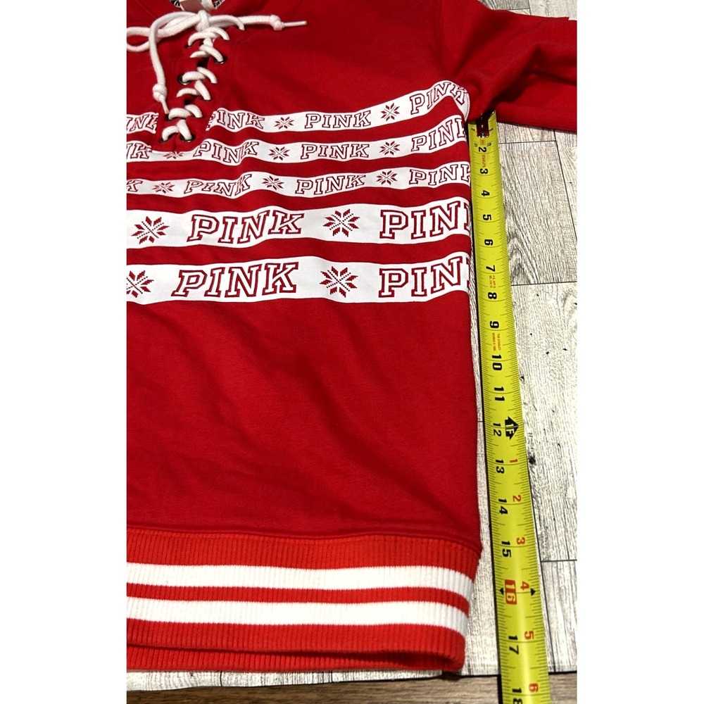 Victoria's Secret Pink Campus Lace-up Pullover Holiday Red Pepper Logo SMALL - Picture 5 of 9